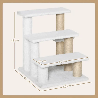 PawHut 3-Step Cat Stairs with Scratching Posts – White – product image 3