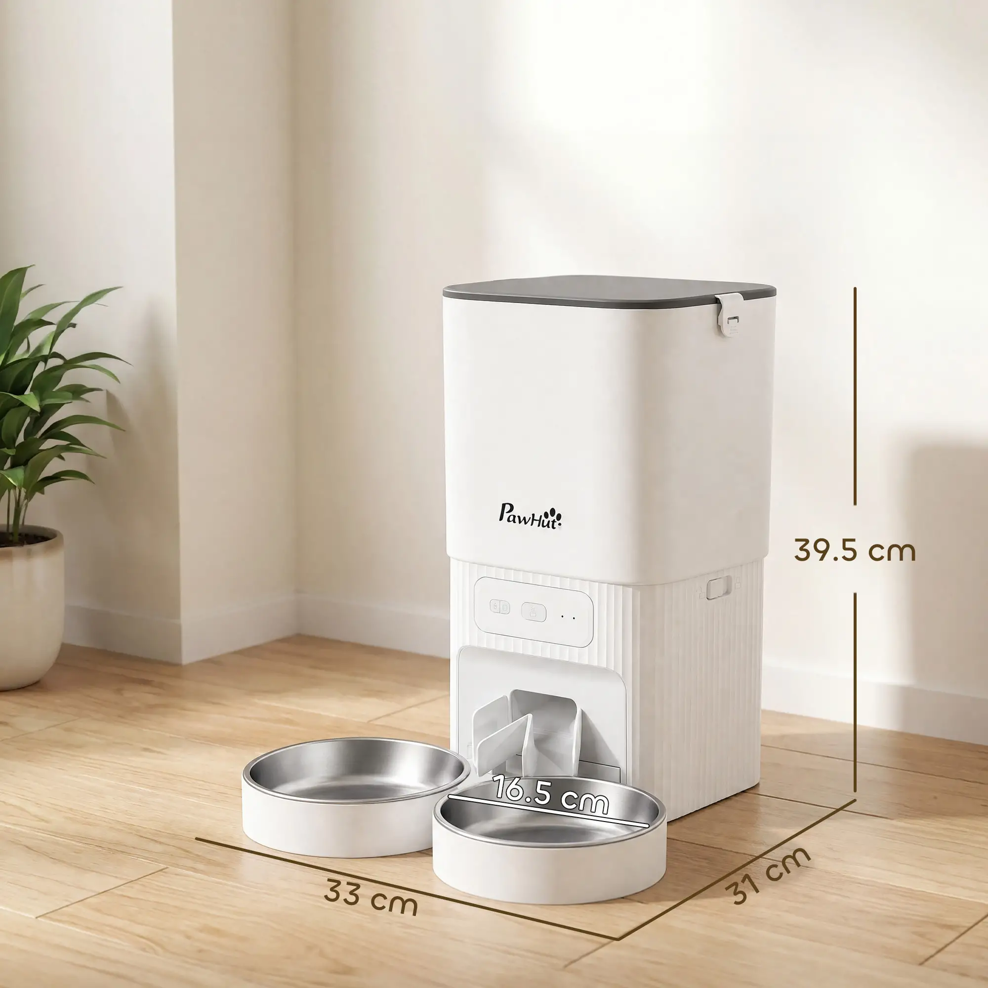 PawHut 7L Wi-Fi Automatic Cat Feeder with Dual Bowls – White – product image 3