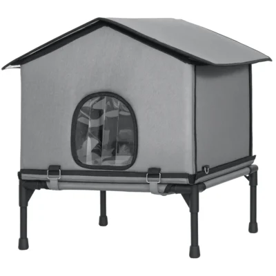 PawHut Raised Insulated Cat House & Detachable Bed – Grey – image 11