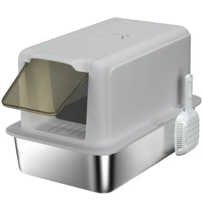 Lift-Off Steel Cat Toilet – Grey – view 1