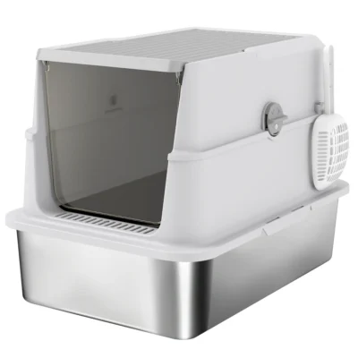 Lift-Top Steel Cat Toilet – Light Grey – view 1