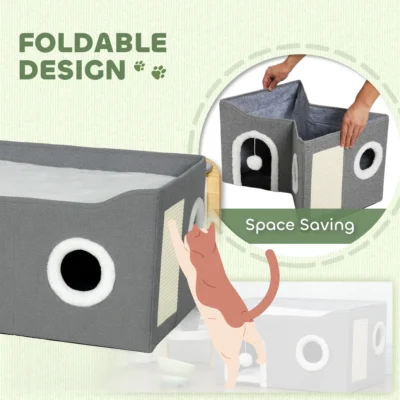 PawHut Foldable Cat House with Top Bed & Sisal Pad – Grey – image 7